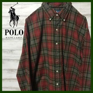 ポロラルフローレン(POLO RALPH LAUREN)の大人気　ラルフローレン90s★厚手コットン　BDシャツ 刺繍ロゴ　チェック柄　L(シャツ)