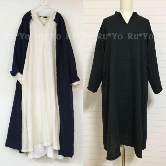 【nest Robe 】リネンスキッパーワンピース/ブラック値引き交渉ご遠慮下さい