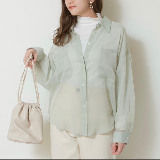 シマムラ(しまむら)の新品.しまむら.シアーシャツ.タートルネックセット.グリーン(シャツ/ブラウス(長袖/七分))