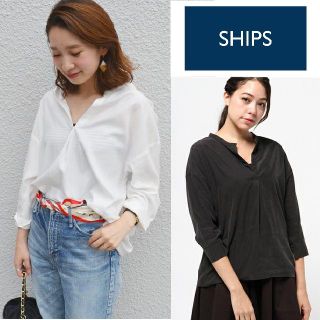 シップスフォーウィメン(SHIPS for women)のSHIPS スキッパーブラウス シャツ ブラック(シャツ/ブラウス(長袖/七分))