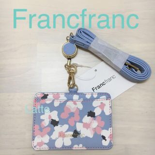 フランフラン(Francfranc)のフランフラン アドラブル IDホルダー Francfranc 花柄 ブルー(パスケース/IDカードホルダー)