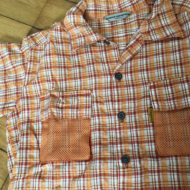 JUNKO KOSHINOオレンジチェックの半袖シャツ130 キッズ/ベビー/マタニティのキッズ服男の子用(90cm~)(ブラウス)の商品写真