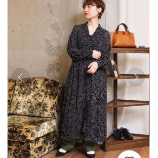 ドットアンドストライプスチャイルドウーマン(Dot&Stripes CHILDWOMAN)のDot＆Stripes ドットシフォン ハンドワッシャー加工 開衿ワンピース(ロングワンピース/マキシワンピース)