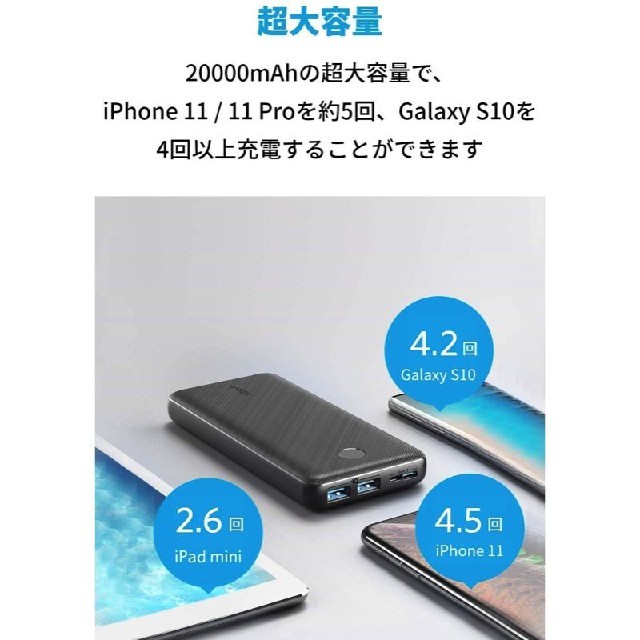 新品Anker PowerCore Essential 20000  スマホ/家電/カメラのスマートフォン/携帯電話(バッテリー/充電器)の商品写真