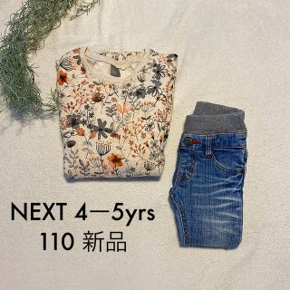 ネクスト(NEXT)の新品　next 110 起毛ワンピース　花柄　トレーナー生地(ワンピース)