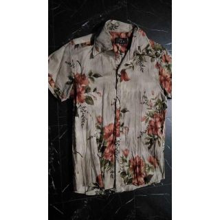 花柄シワ加工半袖シャツ/夏服ボタニカル柄レトロアロハサロン系ホストV系(シャツ)