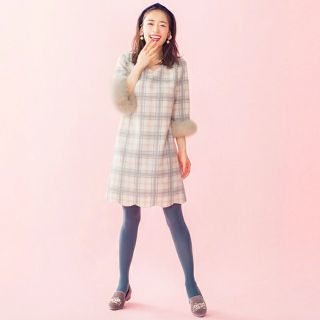 ウィルセレクション(WILLSELECTION)のウィルセレクション シャギーチェック袖ファーワンピース(ひざ丈ワンピース)