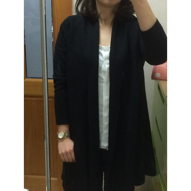 しまむら(シマムラ)のコーディガン 黒 格安 レディースのジャケット/アウター(ロングコート)の商品写真
