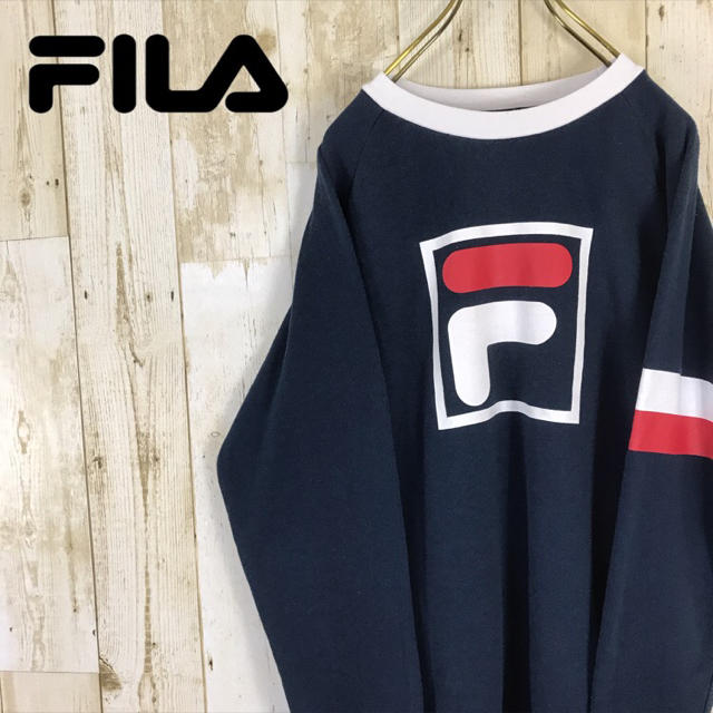 FILA フィラ スウェット トレーナー ビッグロゴ サイドライン ネイビー