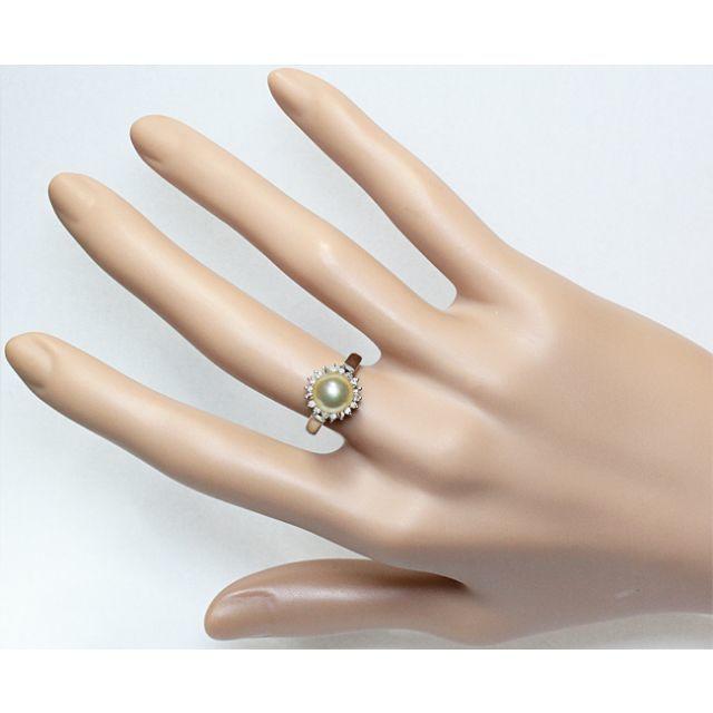 アコヤ真珠 8ミリ 8mm ダイヤ リング 指輪 イエロー クリーム 11号 レディースのアクセサリー(リング(指輪))の商品写真