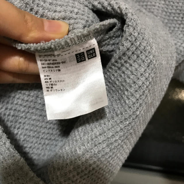 UNIQLO(ユニクロ)のワッフルクルーネックT(7分丈) グレー レディースのトップス(カットソー(長袖/七分))の商品写真