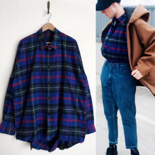 ESSAY 15aw balloon shirt blue checkメンズ