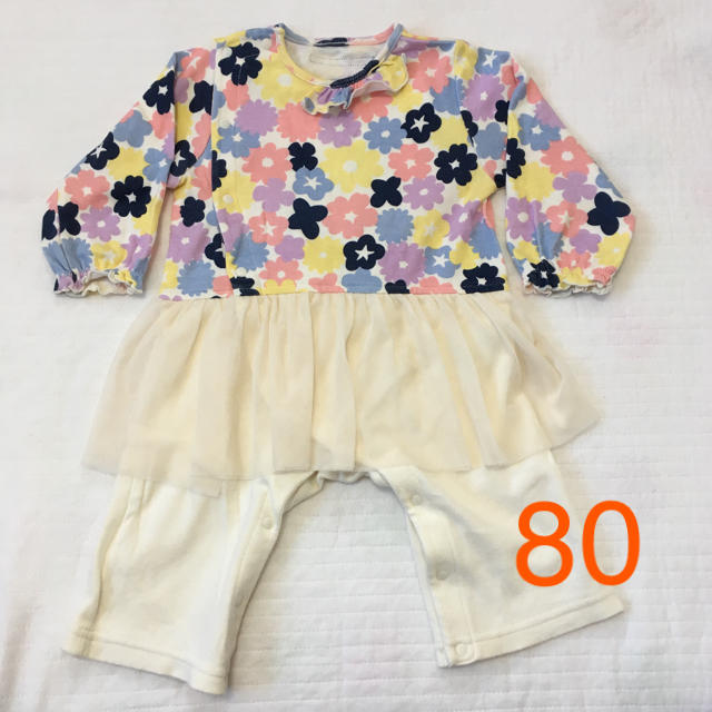 BREEZE(ブリーズ)の花柄＆チュール　女の子　カバーオール　80 キッズ/ベビー/マタニティのベビー服(~85cm)(カバーオール)の商品写真