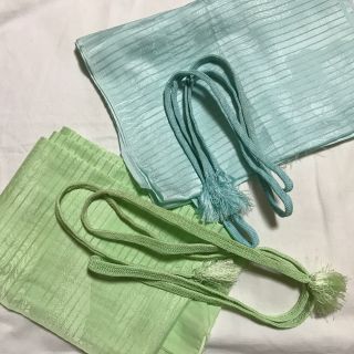 【雪椿様専用】帯揚げ 帯締め セット 空色+若草色 古着(和装小物)