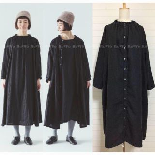 【nest Robe】リネンシャーリングネックワンピース