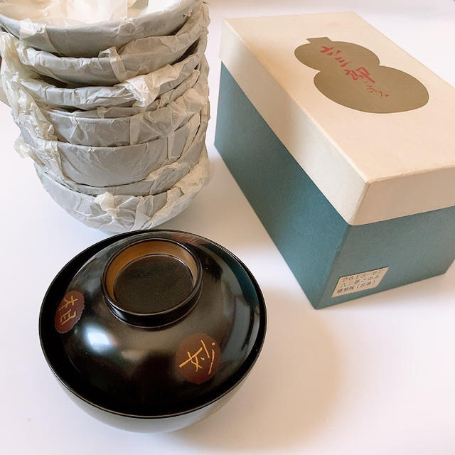 未使用】六三郎ごのみ 金彩 うるし塗り 汁碗 5客 漆器 道場 未使用】六三郎ごのみ 金彩 うるし塗り 汁碗 5客 漆器 道場