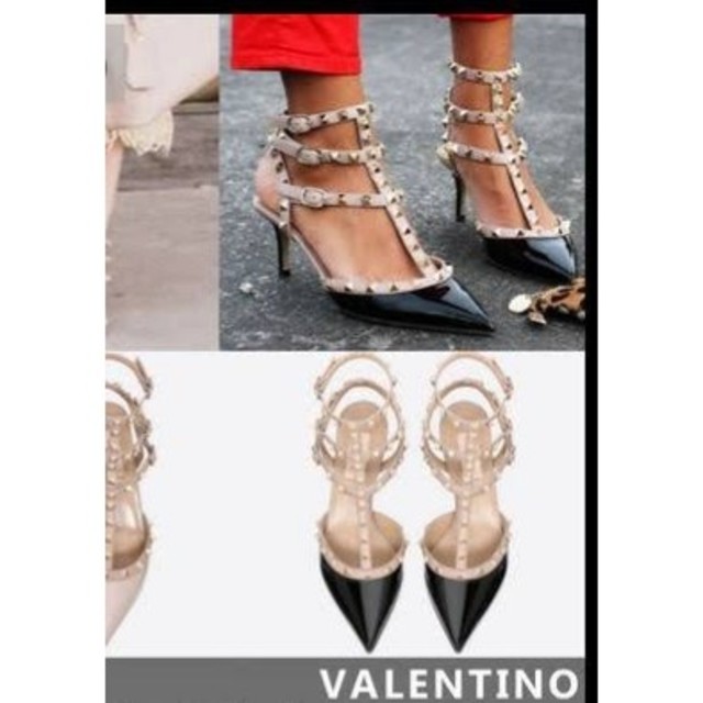 VALENTINO - Valentino ロックスタッズ パンプス 黒 ベージュ