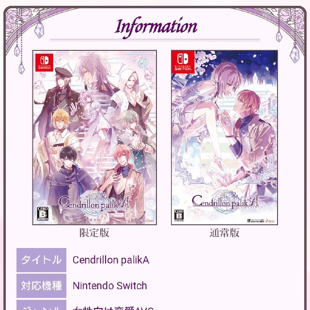 Cendrillon palikA サンドリヨンパリカ Switch ソフト エンタメ/ホビーのゲームソフト/ゲーム機本体(家庭用ゲームソフト)の商品写真