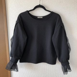 ローズバッド(ROSE BUD)のROSEBUD スリットチュールトップス　プルオーバー　フリーサイズ　黒(カットソー(長袖/七分))