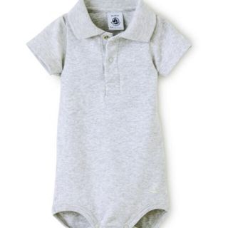 プチバトー(PETIT BATEAU)の12m 新品 プチバトー 衿つき半袖ボディ グレー(シャツ/カットソー)