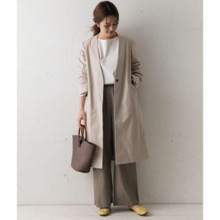 アーバンリサーチドアーズ(URBAN RESEARCH DOORS)の今季　新品▷UR DOORS コットンノーカラーコート　LT.BEIGE(ロングコート)