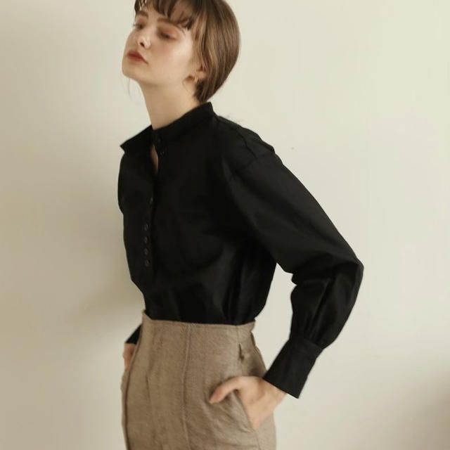 louren front button blouse ブラック 2