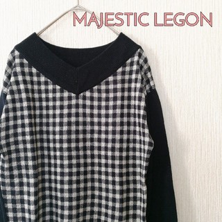 マジェスティックレゴン(MAJESTIC LEGON)のMAJESTIC LEGON　ギンガムチェック柄ニットセーター　ネイビー(ニット/セーター)