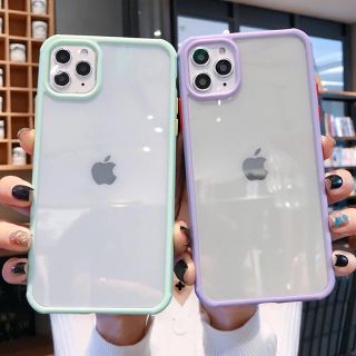 iPhone11ケース 紫 水色(ライムグリーン) クリアケース(iPhoneケース)