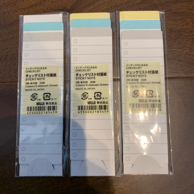 MUJI (無印良品)(ムジルシリョウヒン)の☆インデックスにもなるチェックリスト付箋紙 3色・各10枚 30枚☆ インテリア/住まい/日用品の文房具(ノート/メモ帳/ふせん)の商品写真