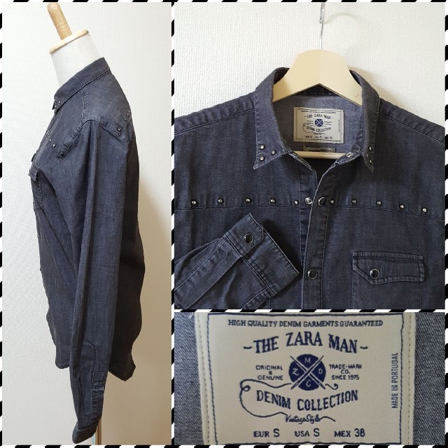 ZARA(ザラ)のZARA MAN★スタッズ付き★ロック★グレーデニム★長袖シャツ★ウォッシュ加工 メンズのトップス(シャツ)の商品写真