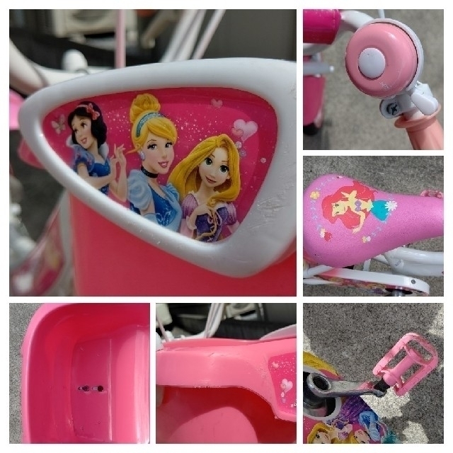 Disney(ディズニー)のポカ様専用☆ディズニープリンセス☆子供自転車　16インチ　中古 キッズ/ベビー/マタニティの外出/移動用品(自転車)の商品写真