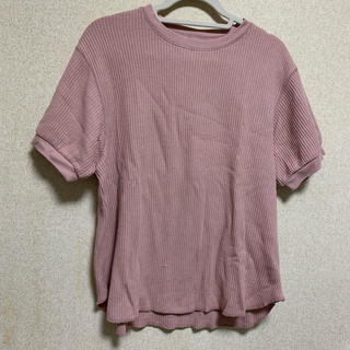 ユニクロ(UNIQLO)のUNIQLO ユニクロ ワッフルクルーネックT Tシャツ ピンク XL 半袖(Tシャツ(半袖/袖なし))