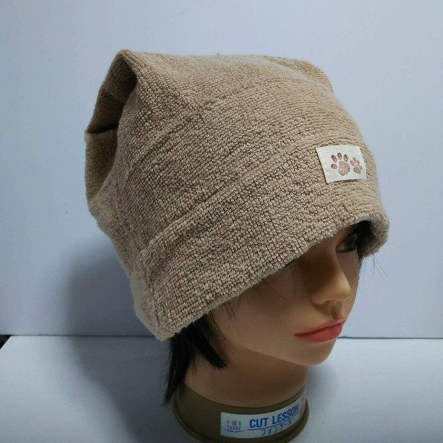 No.102  タオルのケア帽子★ネコ耳★ベージュ ハンドメイドのファッション小物(帽子)の商品写真