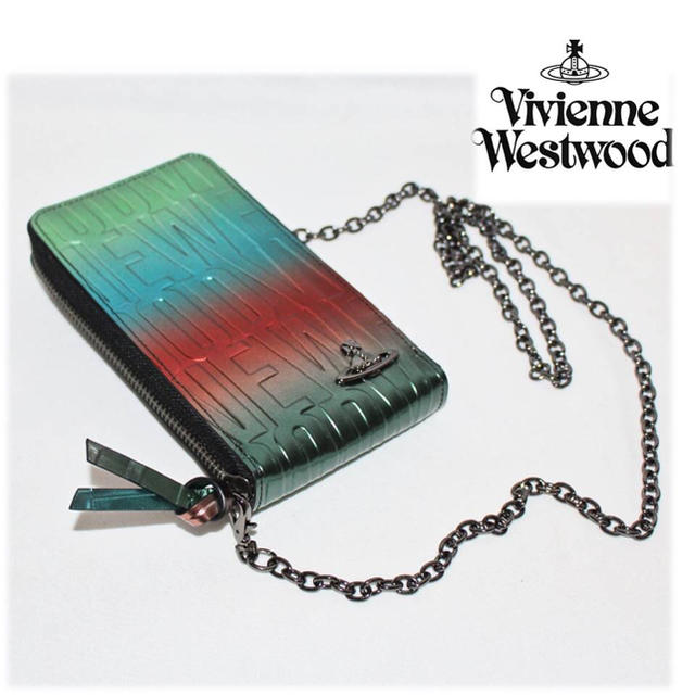 Vivienne Westwood(ヴィヴィアンウエストウッド)の《ヴィヴィアンウエストウッド》新品 チェーン付 グラデーション スマホケース 緑 スマホ/家電/カメラのスマホアクセサリー(モバイルケース/カバー)の商品写真