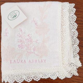 ローラアシュレイ(LAURA ASHLEY)の新品タグ付き ローラアシュレイ タオルハンカチ ピンク 刺繍 レース(ハンカチ)