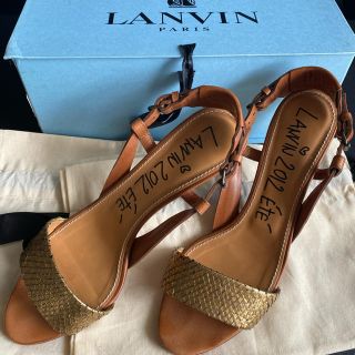 ランバン(LANVIN)のLANVIN PARIS サンダル 24.5-25 リアルパイソン　ゴールド(サンダル)