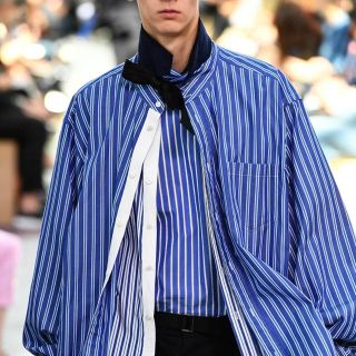 サカイ sacai 21年製 ストライプシャツ 長袖 袖切替 ブルー系 3 L