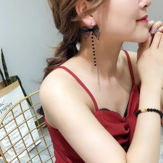 新品【即納】海外セレクトリボン ピアス pierce ブラック black(ピアス)