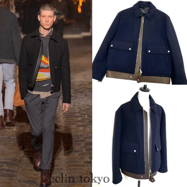 Hermes - 2018AW エルメス《ランウェイ着》レザートリミング コート セリエE1969