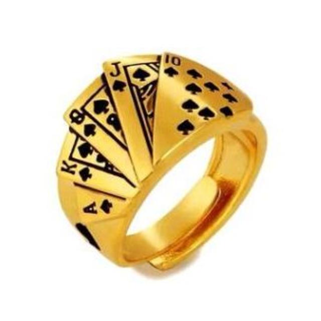 ロイヤルストレートフラッシュ（スペード） ゴールドリング メンズのアクセサリー(リング(指輪))の商品写真
