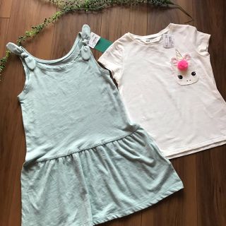 エイチアンドエム(H&M)の★お値下中！H＆M新品タグ付き 100/105cm女の子 ワンピTシャツセット★(ワンピース)