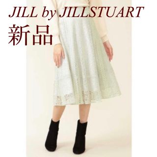 ジルバイジルスチュアート(JILL by JILLSTUART)の【新品＊定価以下】JILLSTUART ミックスレースフレアスカート (ひざ丈スカート)