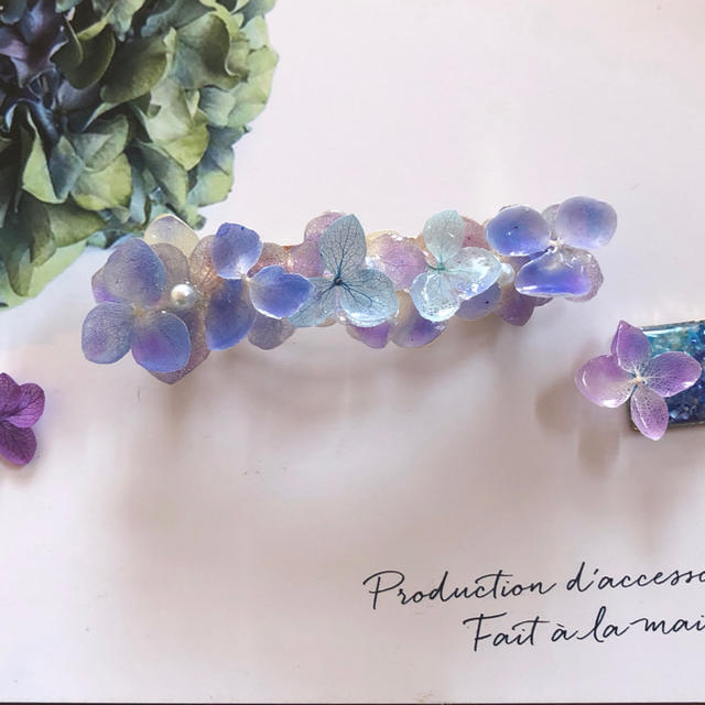 ❤本物 紫陽花❤ バレッタ  パープルグラデーション ハンドメイドのアクセサリー(ヘアアクセサリー)の商品写真