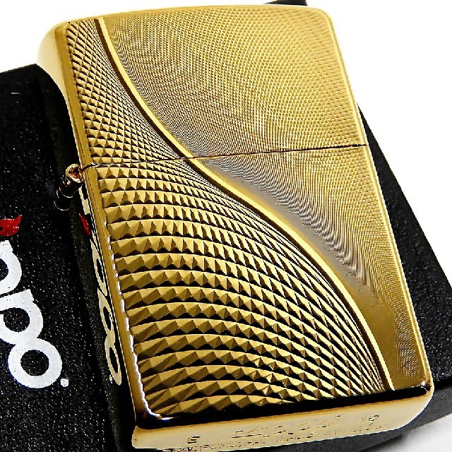 (送料込み)ZIPPO◇両面/ダブルウェーブカット◇24k◇金タンク◇新品ジッポタバコグッズ