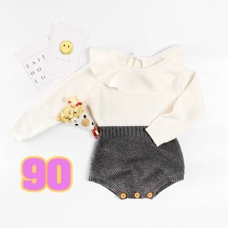 新品未使用☆ おしゃれ ベビー ロンパース 女の子 グレー 90(ワンピース)