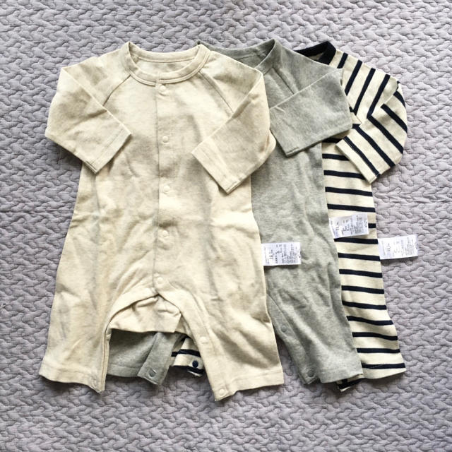 ベルメゾン(ベルメゾン)の未使用カエルロンパース3枚セット キッズ/ベビー/マタニティのベビー服(~85cm)(ロンパース)の商品写真