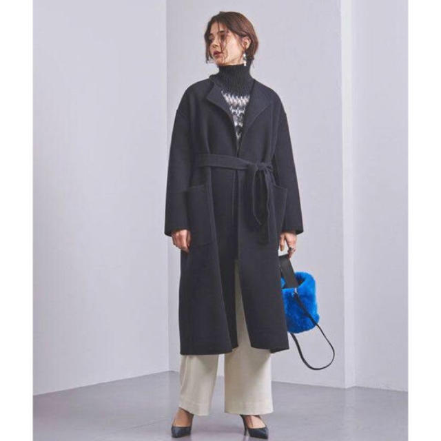 UNITED ARROWS UGCB ダブルフェイス ノーカラーコート黒 日本製