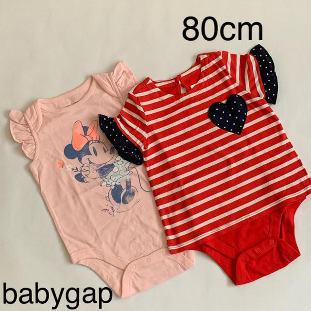 babyGAP(ベビーギャップ)の【新品】80cm girlsロンパース 2点セット ミニー&ボーダー キッズ/ベビー/マタニティのベビー服(~85cm)(ロンパース)の商品写真