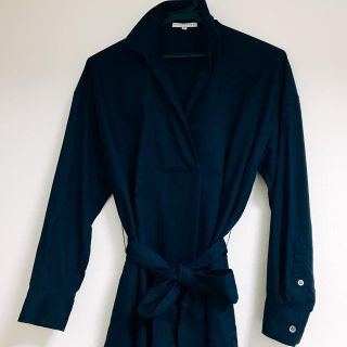 ESTNATIONエストネーションシャツワンピース紺ネイビースカートベルト付36(ひざ丈ワンピース)