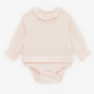 ザラキッズ(ZARA KIDS)のZARAベビー　ドット柄シャツ風ロンパース(ロンパース)